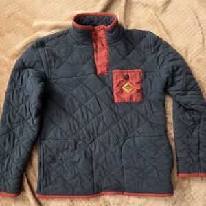 ^ Hurley Jacket Mens XS Quilted Snap Pullover Sweater Blue Quarter Zip, Trendy